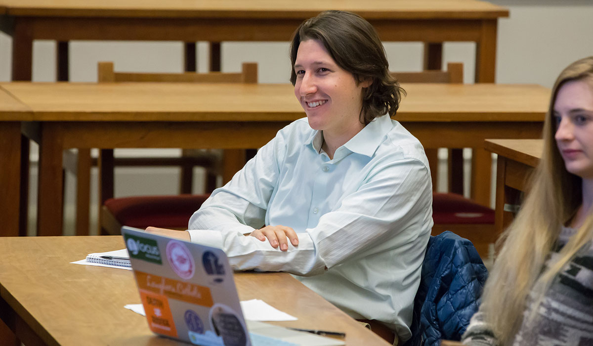 Student in library and information science class